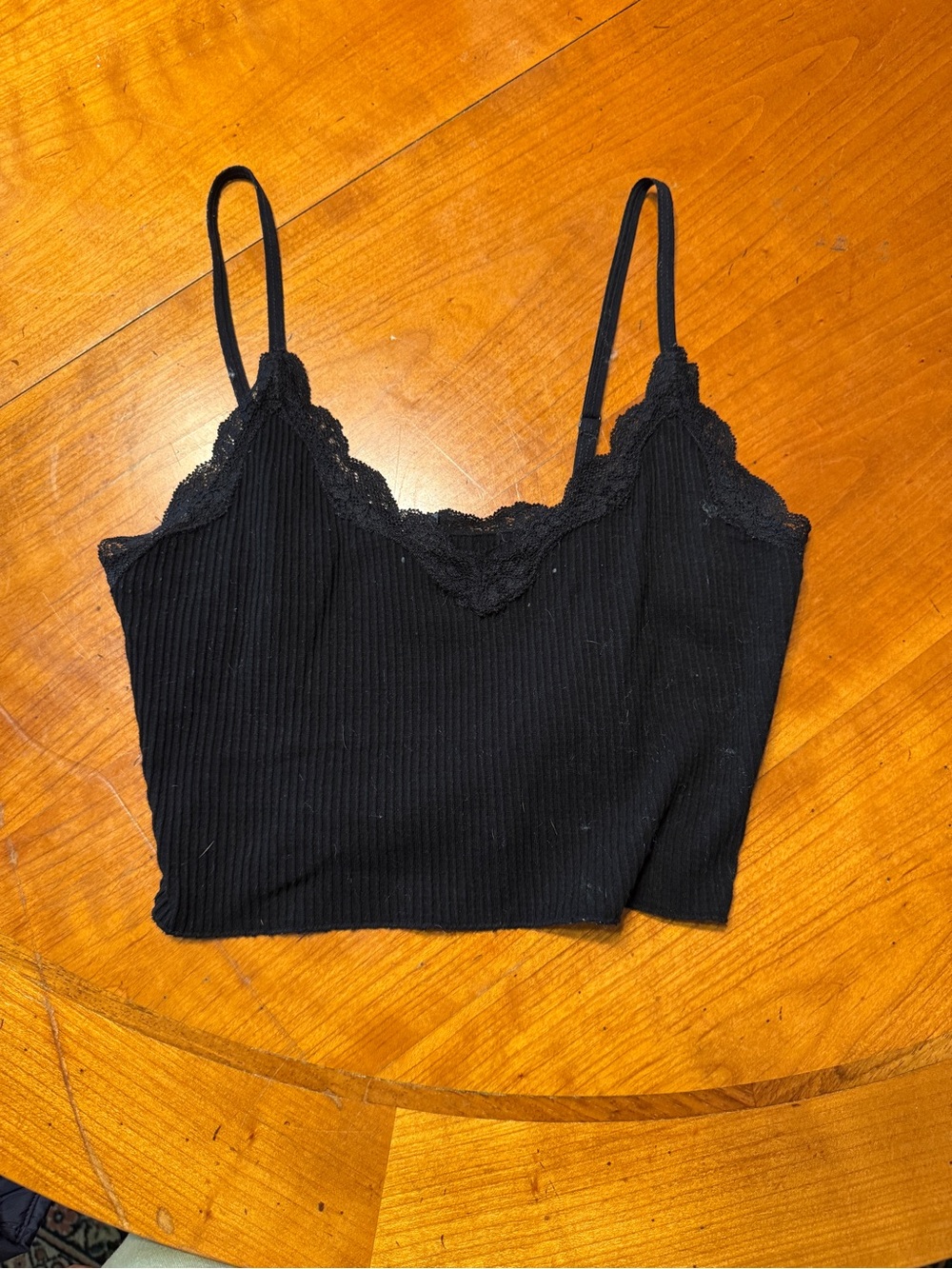 Alya Black Ribbed Lace-Trim Cami cropped